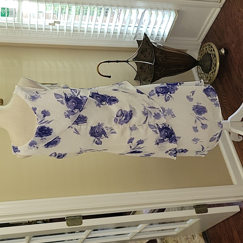 Mary McFadden blue white floral sleeveless layered dress Fully lined Sz XL …EUC - Picture 5 of 10